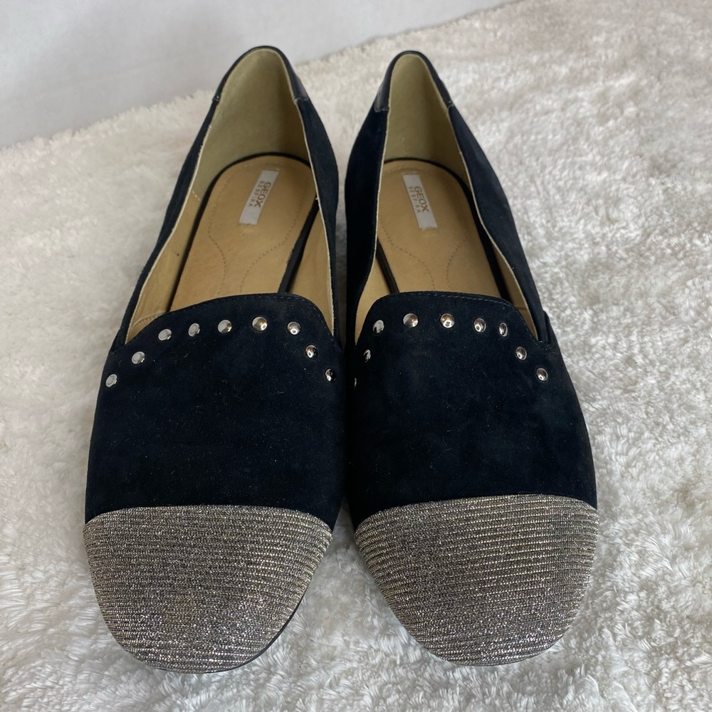 GEOX Respira Black Sueded Leather Loafers Silver Studs 39 - Picture 6 of 13
